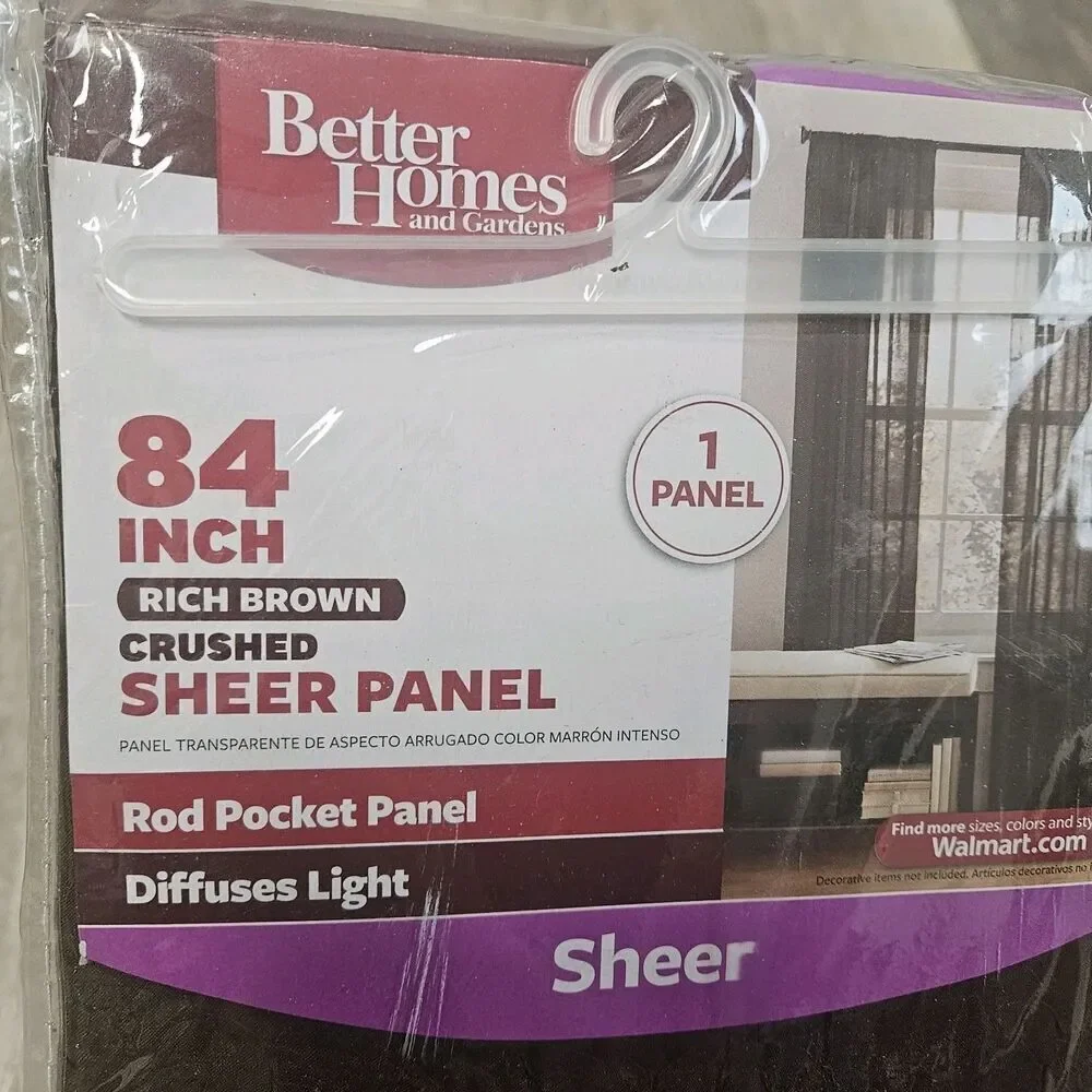 Better Homes And Gardens 84 in Rich Brown Sheer Panel Curtain 1 Pack New